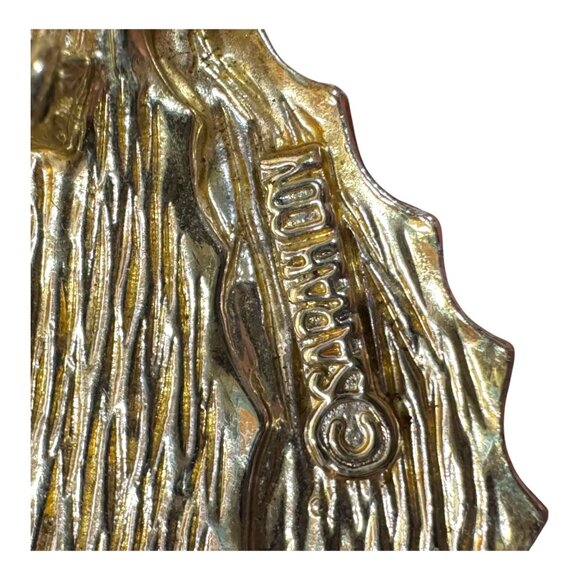 Vintage Exquisite Leaf Brooch Pin By Sarah Coventry Gold & Wood Accent Signed - Picture 4 of 6